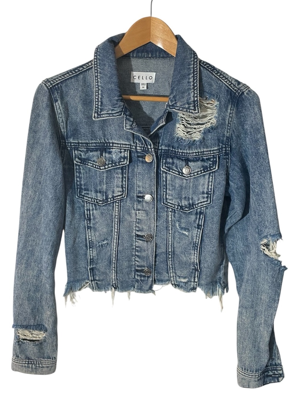 TT2- Cielo Distressed Light Blue Denim Jean Jacket Medium